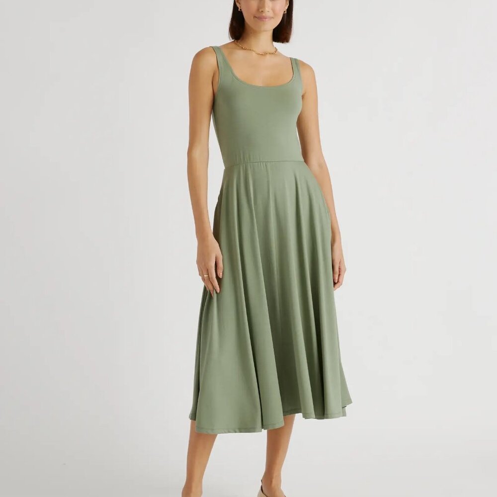 Quince Tencel Jersey Fit & Flare Midi Dress, Sage/Light Green NWT (XS-XL)